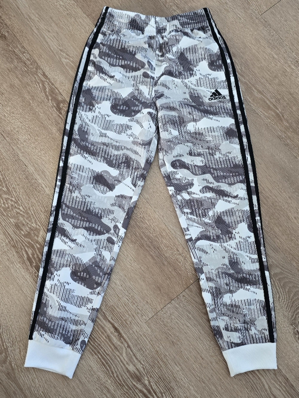 adidas White & Gray Camo Leggings with Black Stripe